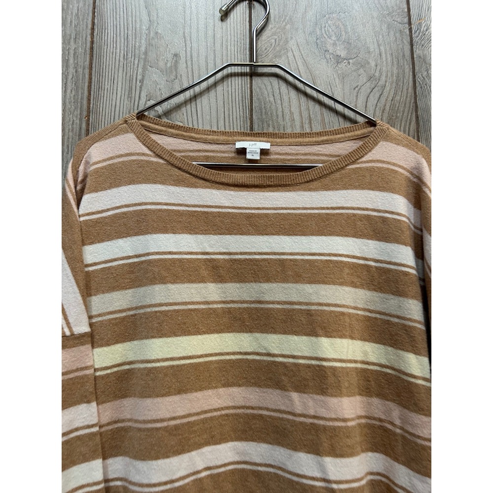 J. Jill Women XL Striped Scoop Neck Sweater Camel Pink Cream Relaxed Fit - Picture 6 of 7